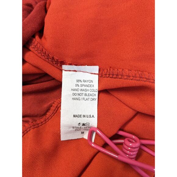 Ming Ming Size Medium Handkerchief Hem Shift Dress Red Orange Colorblock V Neck - Picture 13 of 13